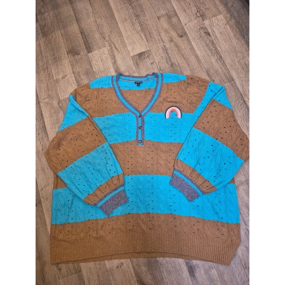 Torrid Brown & Blue Striped Vegan Cashmere V-Neck Sweater Plus Size 6 sku 315 - Picture 1 of 10